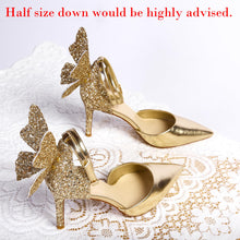 Load image into Gallery viewer, Butterfly Gold Sparkling Ankle Strap Party Heels