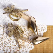 Load image into Gallery viewer, Women&#39;s Golden Sequin Butterfly Dress Heels