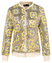 Load image into Gallery viewer, Gold Gray Sequin Embellished Bomber Long Sleeve Jacket