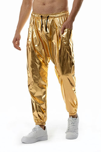 Men's Gold Metallic Disco Drawstring Pants