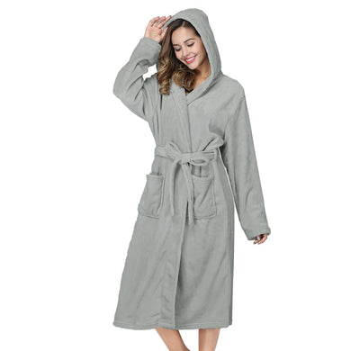 Grey Soft & Plush Long Sleeve Hooded Robe
