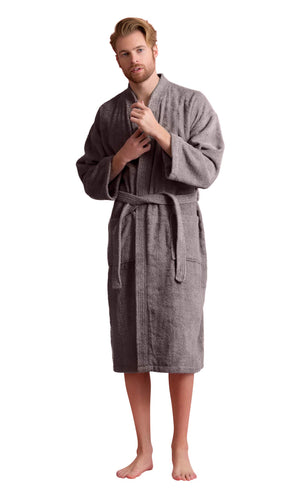 Gray Men's Turkish Long Sleeve Belted Robe