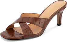 Load image into Gallery viewer, Chestnut Brown Criss Cross Open Toe Kitten Heel Sandals