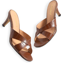 Load image into Gallery viewer, Chestnut Brown Criss Cross Open Toe Kitten Heel Sandals