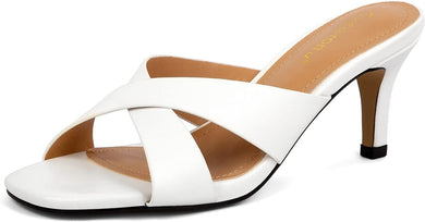 White Criss Cross Open Toe Kitten Heel Sandals