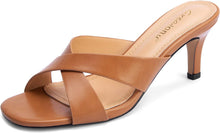 Load image into Gallery viewer, Chestnut Brown Criss Cross Open Toe Kitten Heel Sandals