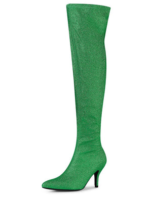 Green Stylish Glitter Over The Knee Boots