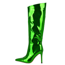 Load image into Gallery viewer, Green Fashion Forward Metallic Knee High Stiletto Boots
