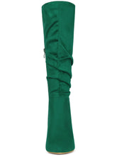 Load image into Gallery viewer, Green Slouchy Pointy Toe Knee High Boots