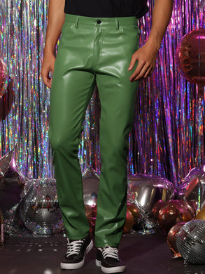 Men's Green Stylish Faux Leather Pants