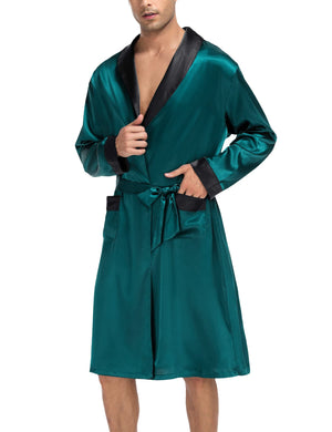 Men's Emerald Green Satin Robe & Shorts Sleepwear Set