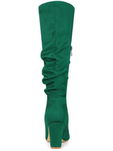 Load image into Gallery viewer, Green Suede Knee High Side Zipper Boots