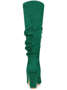 Green Slouchy Pointy Toe Knee High Boots