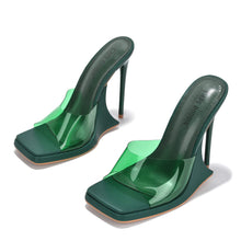 Load image into Gallery viewer, Green Exotic Open Toe Mule Heels