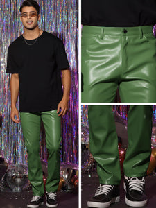Men's Green Stylish Faux Leather Pants