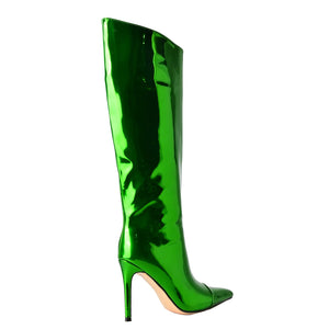 Green Fashion Forward Metallic Knee High Stiletto Boots