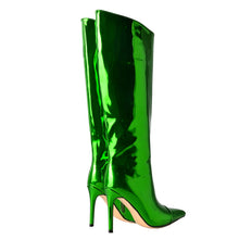 Load image into Gallery viewer, Green Fashion Forward Metallic Knee High Stiletto Boots