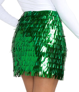 Holiday Green Metallic Tassel New Year's Eve Sequin Sparkle Party Skirt