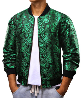 Green Paisley Men's Designer Style Printed Bomber Jacket