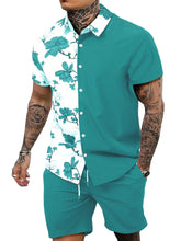 Load image into Gallery viewer, Army Green Men&#39;s Color Block Floral Shorts Set