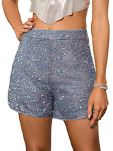 Load image into Gallery viewer, Grey Glitter Sequin High Waist Party Shorts