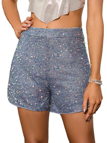 Grey Glitter Sequin High Waist Party Shorts