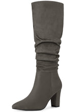 Load image into Gallery viewer, Grey Slouchy Pointy Toe Knee High Boots
