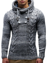 Load image into Gallery viewer, Grey Men&#39;s Hooded Cable Knit Long Sleeve Sweater