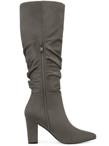 Grey Slouchy Pointy Toe Knee High Boots