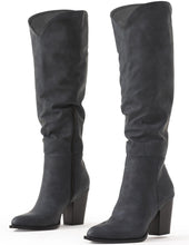 Load image into Gallery viewer, Grey Black Suede Pointed Toe Knee High Boots