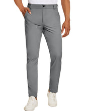 Load image into Gallery viewer, Men&#39;s Grey Flat Front Stretch Slim Fit Pants