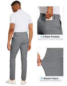 Men's Grey Flat Front Stretch Slim Fit Pants