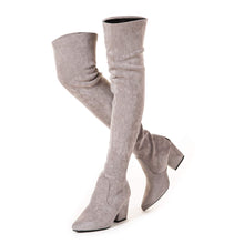 Load image into Gallery viewer, Zippered Thigh High Grey Suede Over The Knee Stretch Boot