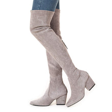 Load image into Gallery viewer, Zippered Thigh High Grey Suede Over The Knee Stretch Boot