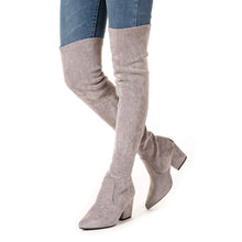 Load image into Gallery viewer, Zippered Thigh High Grey Suede Over The Knee Stretch Boot