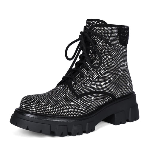 Rhinestone Black Sequin Platform Boots