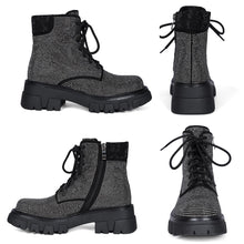 Load image into Gallery viewer, Rhinestone Black Sequin Platform Boots