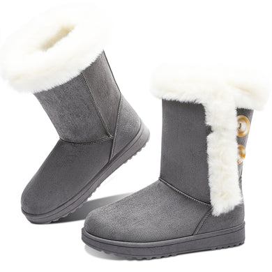 Grey Fashionable Winter Fur Lined Snow Boots
