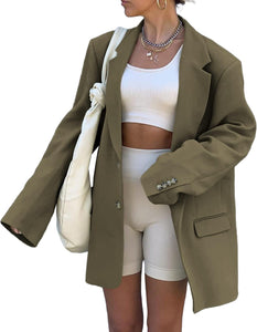 Fashionable Khaki Oversized Boxy Long Sleeve Lapel Blazer