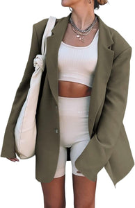 Fashionable Khaki Oversized Boxy Long Sleeve Lapel Blazer