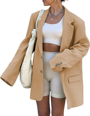 Fashionable Khaki Oversized Boxy Long Sleeve Lapel Blazer
