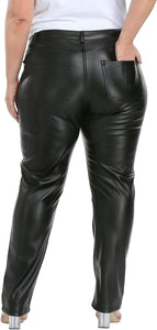 Plus Size Red Faux Leather Pocketed Pants
