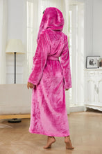 Load image into Gallery viewer, Warm Fleece Black Long Plush Hooded Bathrobe