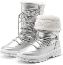 Load image into Gallery viewer, Winter Style Silver Side Zipper Lace Up Fur Snow Boots