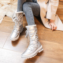 Load image into Gallery viewer, Winter Style Silver Side Zipper Lace Up Fur Snow Boots