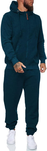 Men's Blue Long Sleeve Hoodie Long Sleeve 2pc Sweatsuit