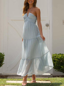 Boho Dream Light Blue Halter Maxi Dress