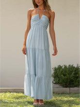 Load image into Gallery viewer, Boho Dream Blue Floral Halter Maxi Dress
