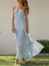 Load image into Gallery viewer, Boho Dream Light Blue Halter Maxi Dress