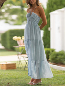 Boho Dream Light Blue Halter Maxi Dress